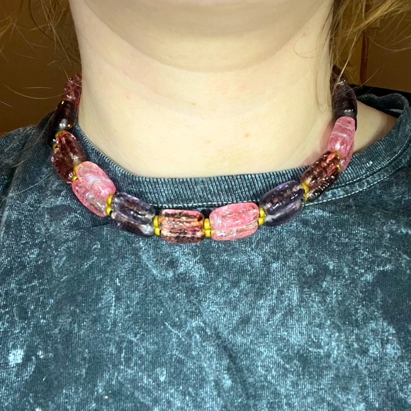Pink and Purple Double Strand Vintage Choker Style Necklace - Picture 7 of 7